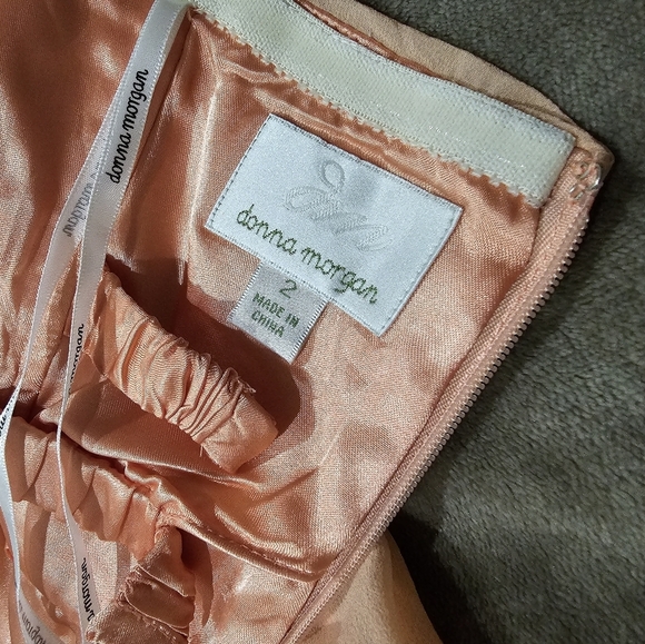DONNA MORGAN Tube Dress | Coral Strapless 100% Silk Cinched Top Chiffon Mini - Picture 12 of 17